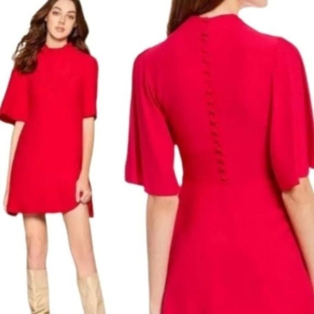 Free People Ruched Mock Neck Fluttered dress size small